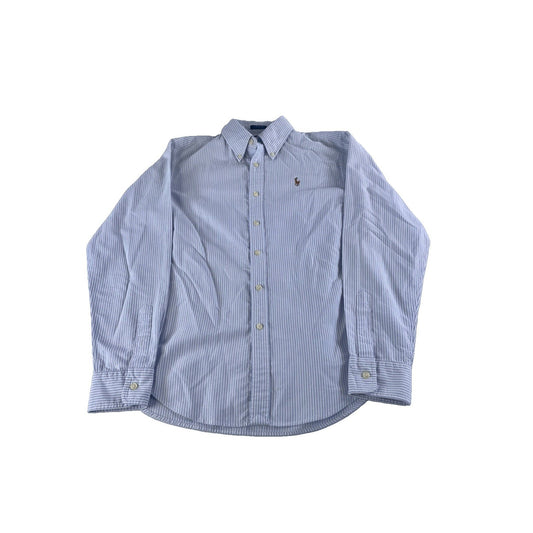 Mens Ralph Lauren Classic Fit White W/Blue Stripes Button Up Dress Shirt Size 10