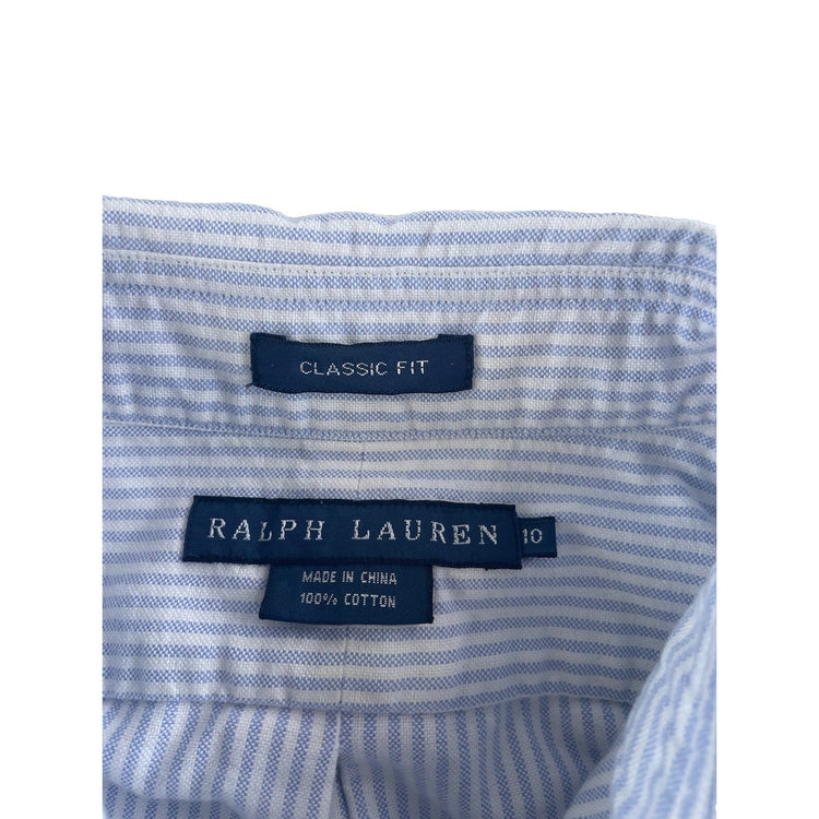 Mens Ralph Lauren Classic Fit White W/Blue Stripes Button Up Dress Shirt Size 10