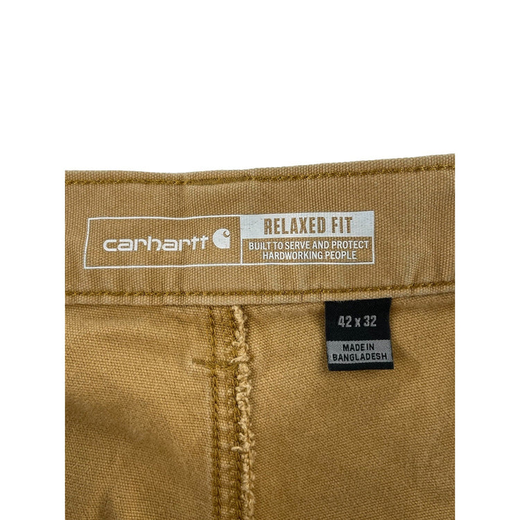 Men Carhartt DoubleKnee Brown Canvas Distressed Workwear Utility Pants Size42x32