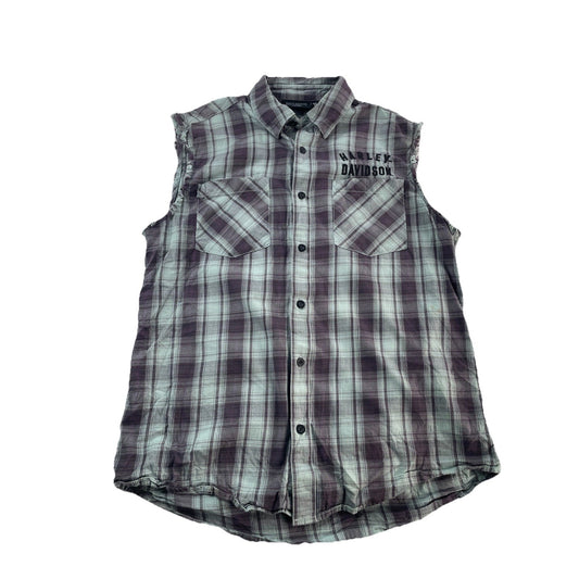 Men’s Harley Davidson Sleeveless ButtonUp Plaid Shirt Size L