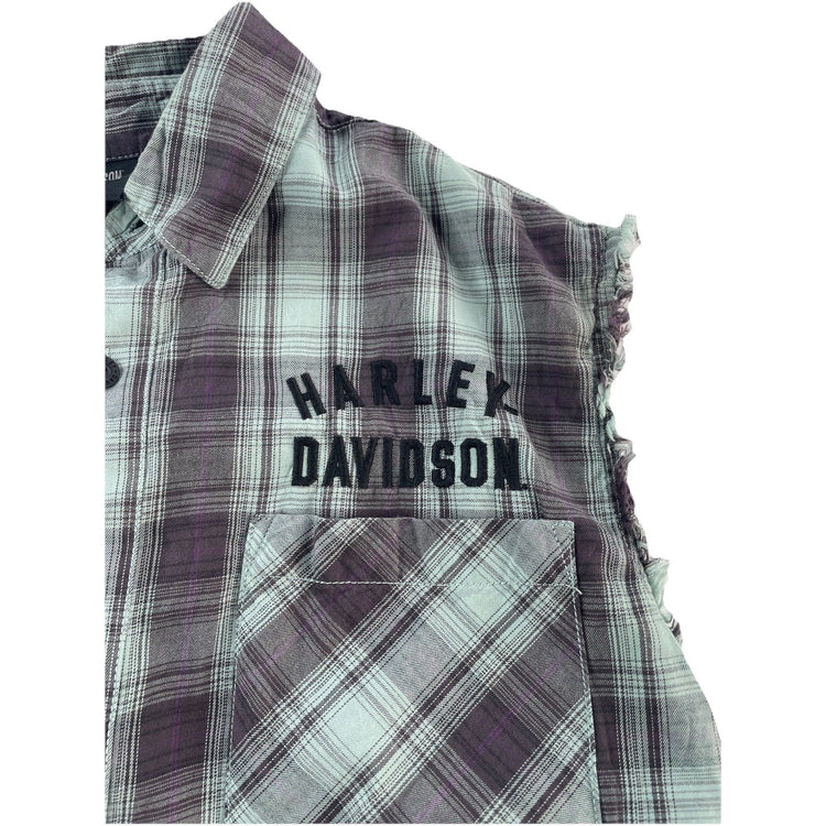 Men’s Harley Davidson Sleeveless ButtonUp Plaid Shirt Size L