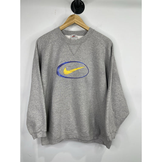 Youth Grey Vintage Nike Yellow Swoosh Logo Pullover Sweatshirt Sz L (12-14)