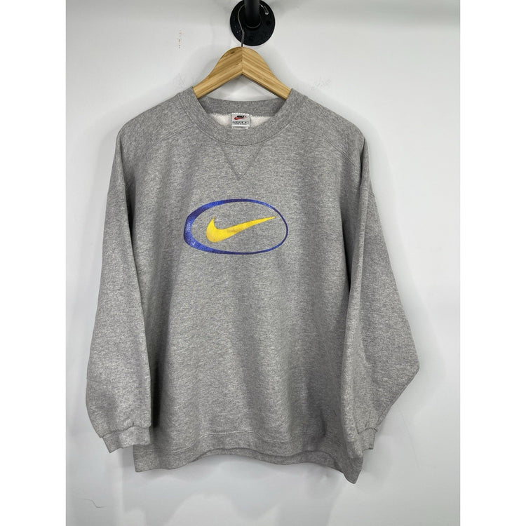 Youth Grey Vintage Nike Yellow Swoosh Logo Pullover Sweatshirt Sz L (12-14)