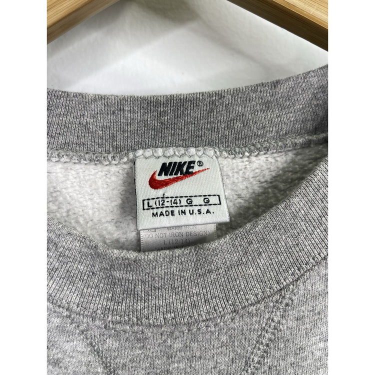 Youth Grey Vintage Nike Yellow Swoosh Logo Pullover Sweatshirt Sz L (12-14)