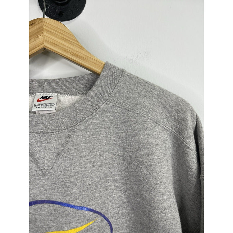 Youth Grey Vintage Nike Yellow Swoosh Logo Pullover Sweatshirt Sz L (12-14)