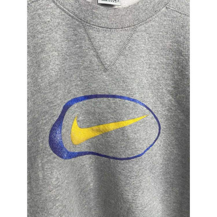 Youth Grey Vintage Nike Yellow Swoosh Logo Pullover Sweatshirt Sz L (12-14)