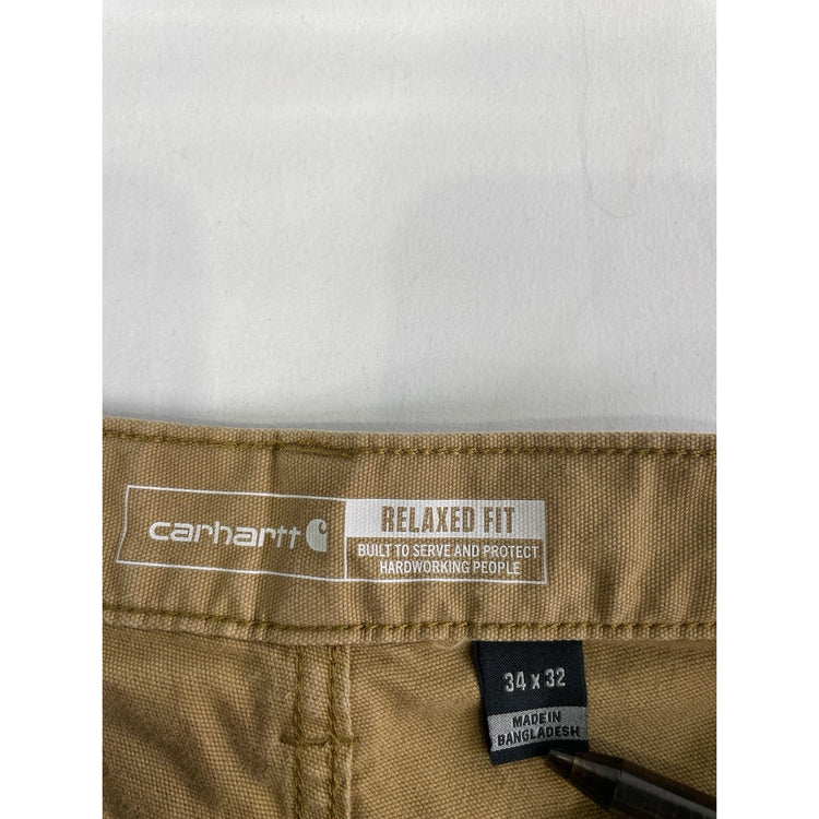Mens Carhartt Relaxed Fit Khaki Work Pants Size 34X32