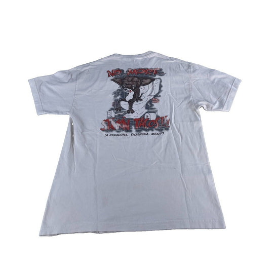 Mens Vintage ‘No More Stinkin Tacos’ Mexico White Graphic T Shirt Size Medium