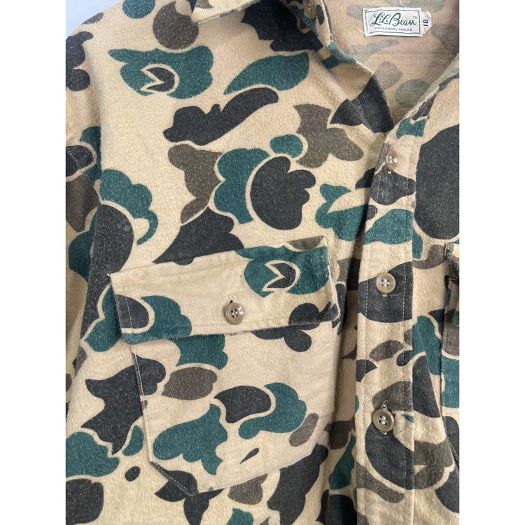 Vintage LL Bean Men Flannel Chamois Cloth Shirt Top Size 18 Camo Hunting