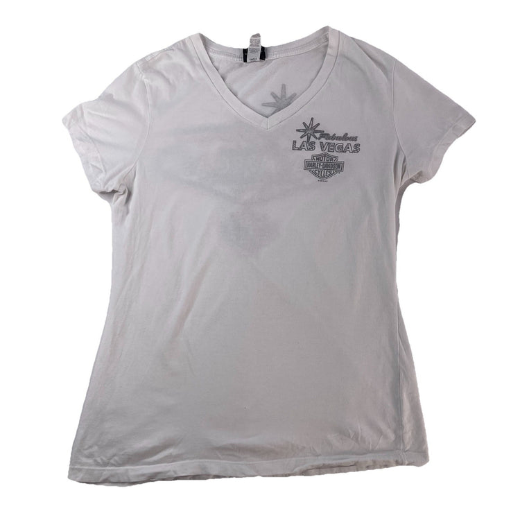 Womens Harley Davidson Motorcycle Slim Fit  White Las Vegas Tee Size M