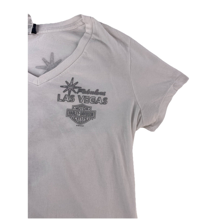 Womens Harley Davidson Motorcycle Slim Fit  White Las Vegas Tee Size M