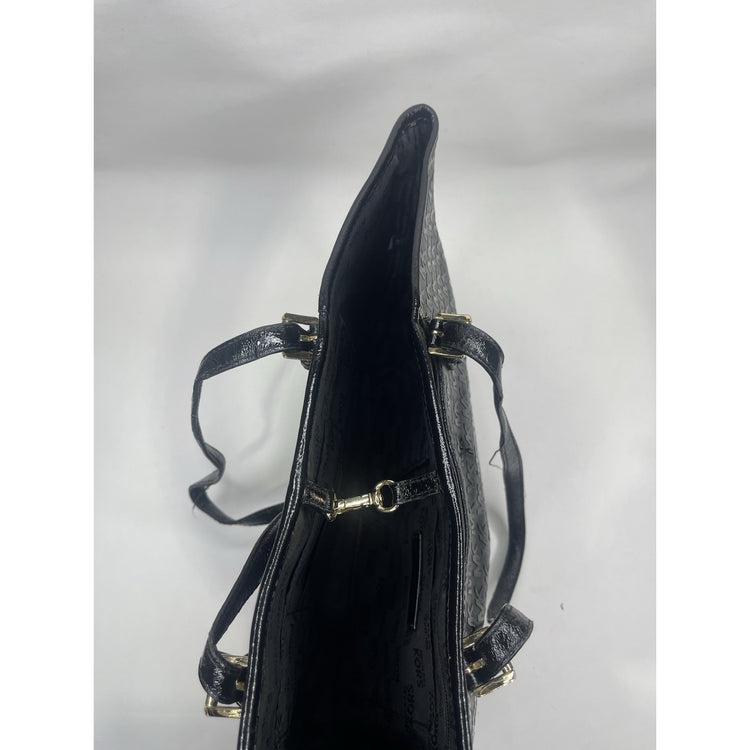 Michael Kors Jet Set MK Logo Black Patent Leather Tote Carryall Shoulder Bag