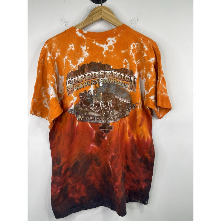 Men’s Harley Davidson Motor Cycles Orange Fire Smoke Flame Tie Dye Shirt Sz L