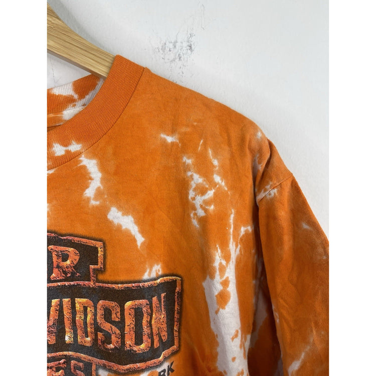 Men’s Harley Davidson Motor Cycles Orange Fire Smoke Flame Tie Dye Shirt Sz L