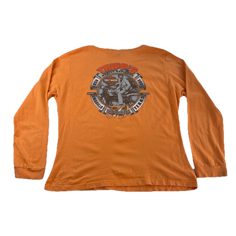 Womens Harley Davidson Orange Longsleeve Wide Neck Shirt Size 1Xl