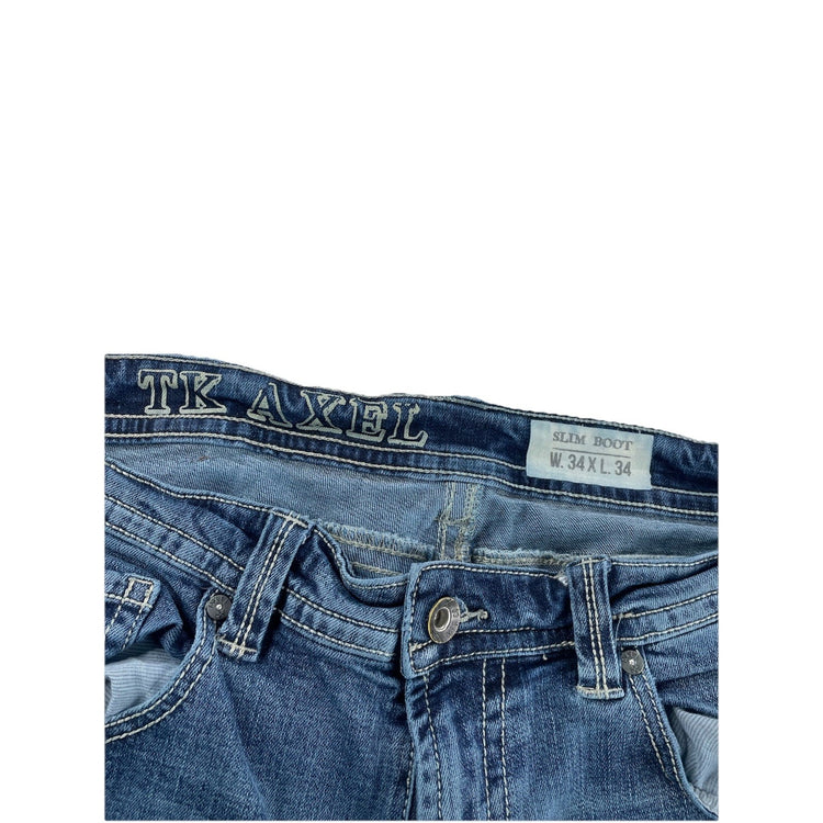 Mens TK AXEL  Slim Bootcut Denim Blue Jeans Size 34x34