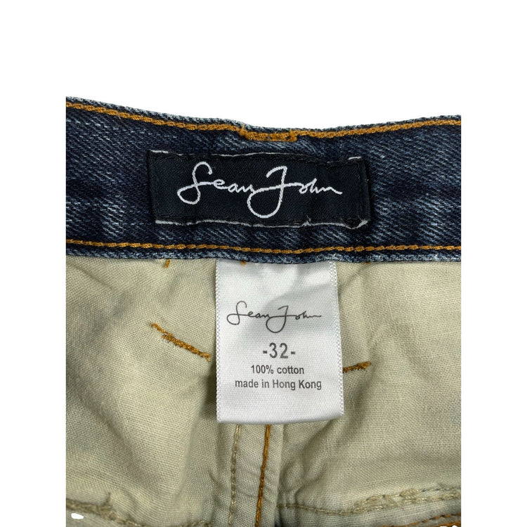 Mens Vintage Sean John Dark Wash Whisker Wide Leg Baggy Jeans SIZE 32