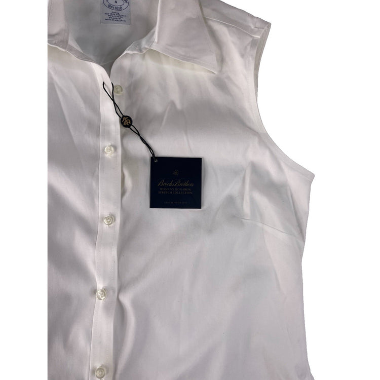 Womens Brooks Brothers White Non-Iron Stretch Sleeveless Button Shirt Size 4