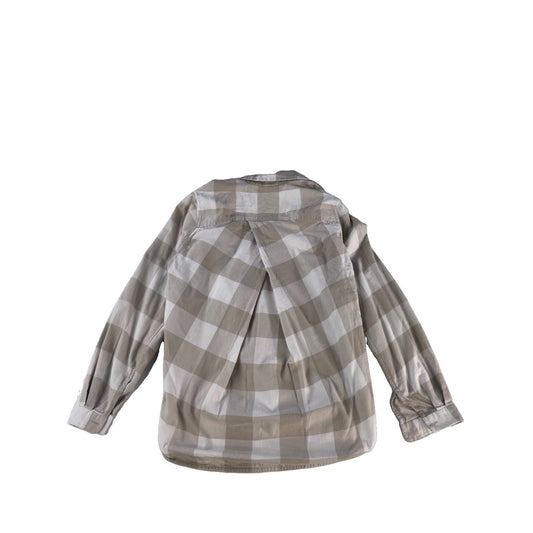 Womens Lululemon Tan White Buffalo Plaid Cotton Flannel Button Down Shirt SIZE 4