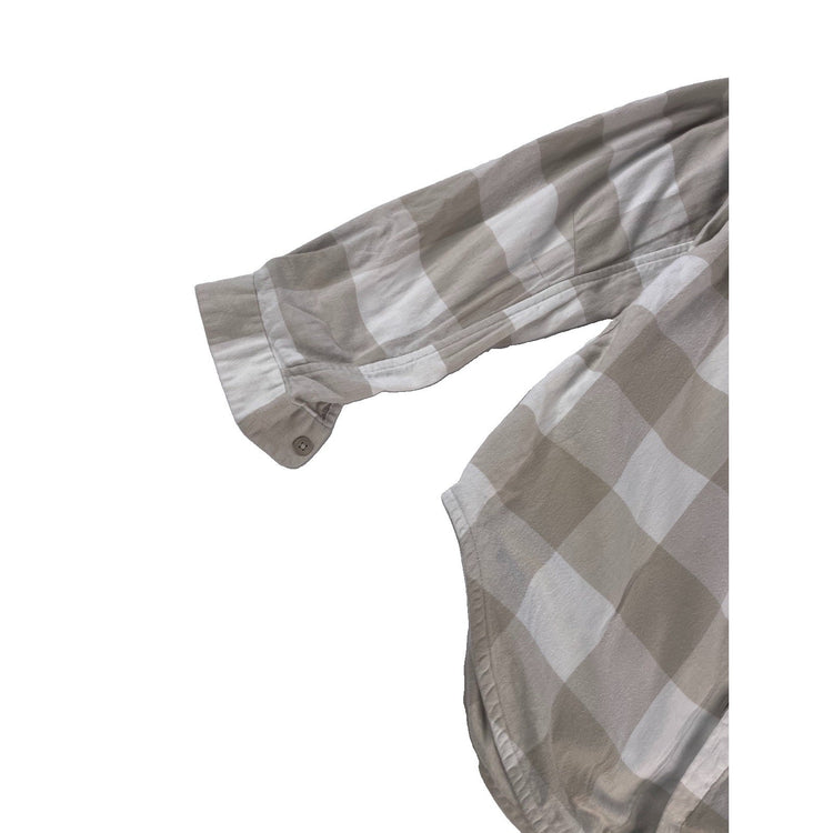 Womens Lululemon Tan White Buffalo Plaid Cotton Flannel Button Down Shirt SIZE 4