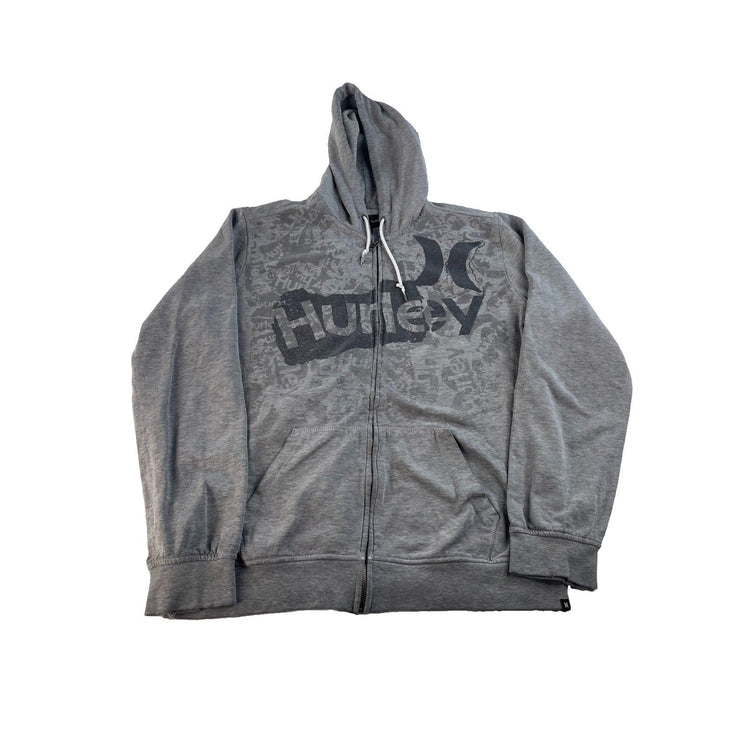 Men's Hurley Gray Full-Zip Hoodie Graphic Jacket Size Large