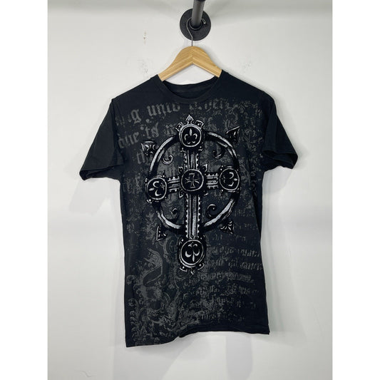 Y2K Men’s Graphic Carbon Black Crucifix Short sleeve T shirt Sz Medium