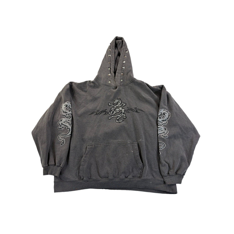 Men’s RARE Gray Vintage Dragon With Studded Hoodie Size M