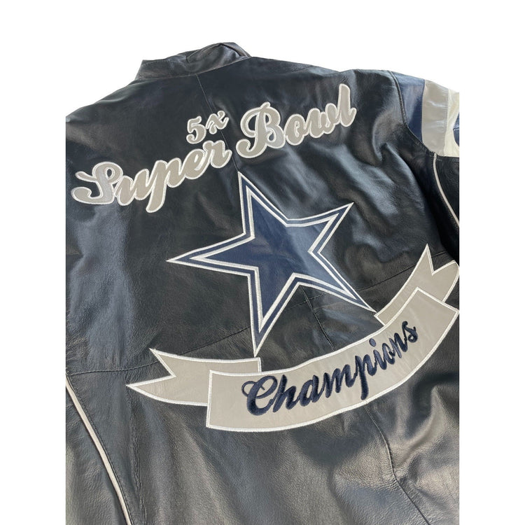 Mens Vintage Dallas Cowboys 5x Super Bowl Champs Leather Jacket Size 2XL Varsity