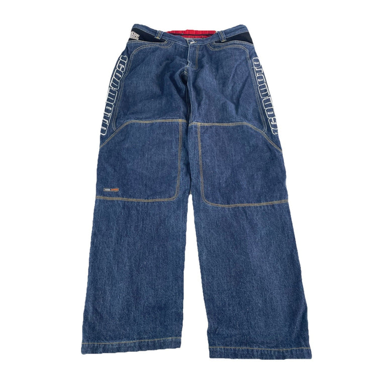 Mens Icon Moto Heavy-duty Motorcycle Baggy Blue Jeans Size 40x