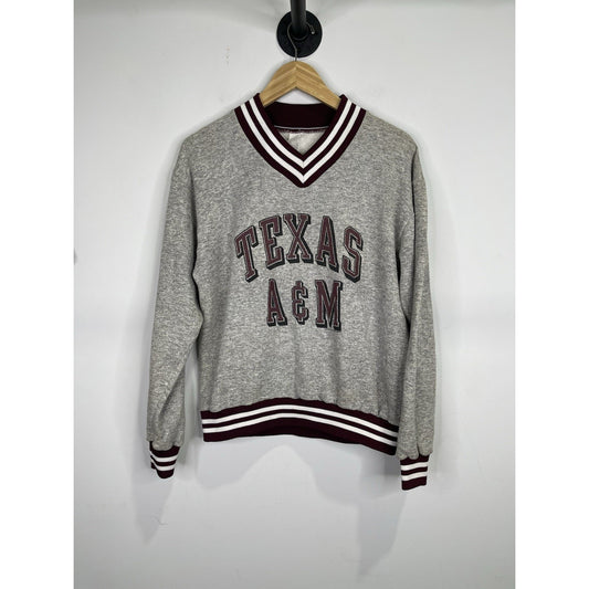 Men’s Vintage Gray Weave Texas A&M College V-Neck Sweatshirt Size XL