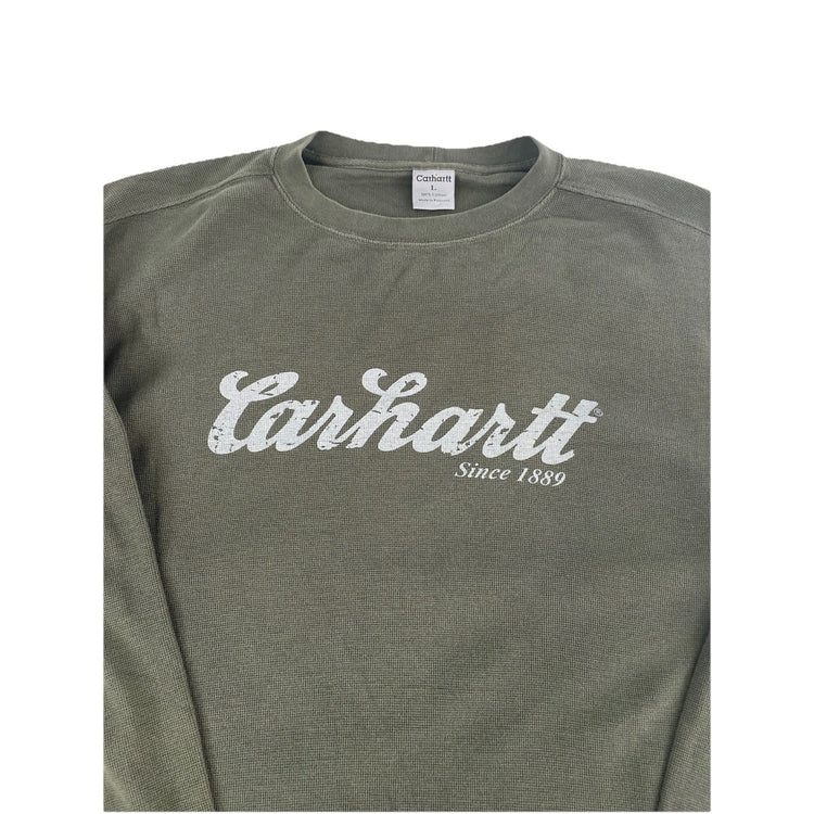 Mens Carhartt Moss Green Knitted Longsleeve Vintage Graphic Sweatshirt Size L