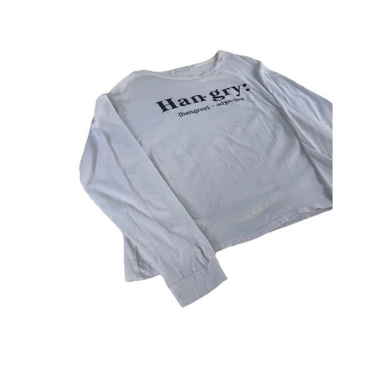 Womens White Classic Longsleeve “Hangry” Shirt Size L