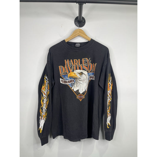 Mens VTG Harley Davidson Corpus Christi TX Flaming Sleeves Graphic T Shirt Sz XL