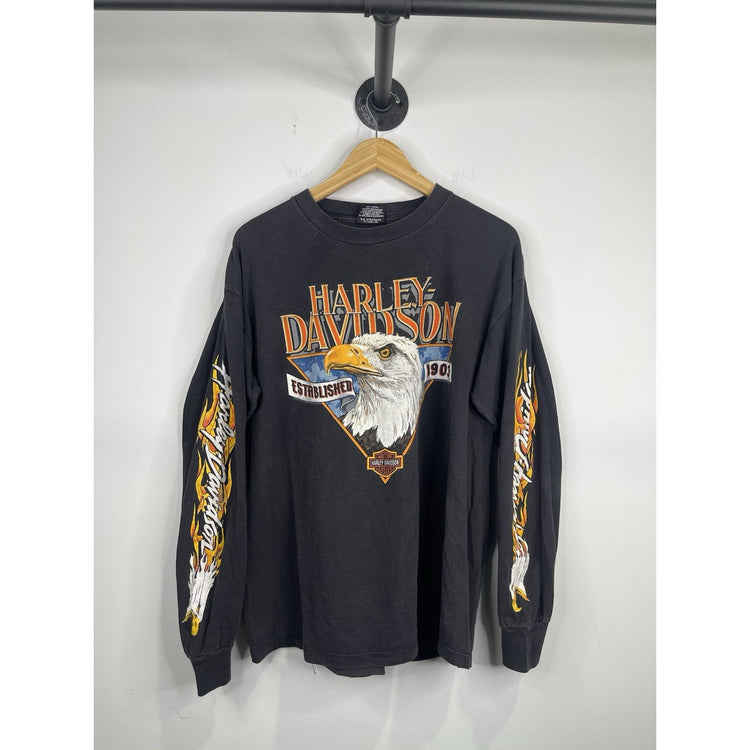 Mens VTG Harley Davidson Corpus Christi TX Flaming Sleeves Graphic T Shirt Sz XL