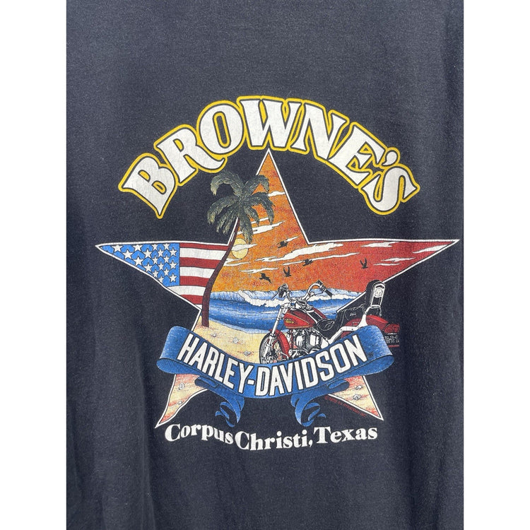 Mens VTG Harley Davidson Corpus Christi TX Flaming Sleeves Graphic T Shirt Sz XL