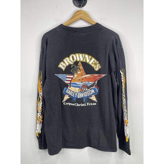 Mens VTG Harley Davidson Corpus Christi TX Flaming Sleeves Graphic T Shirt Sz XL