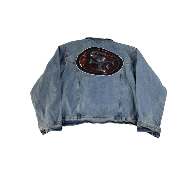 Mens NFL SF 49ers Patch Light Wash Denim Trucker Jacket Size Large