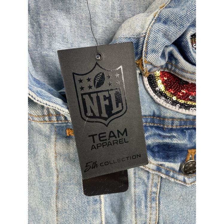 Mens NFL SF 49ers Patch Light Wash Denim Trucker Jacket Size Large