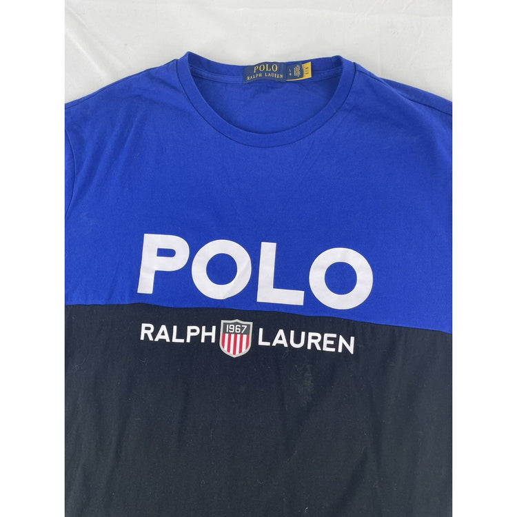 Mens Polo Ralph Lauren Blue & Black Large Logo Print T-Shirt Size L