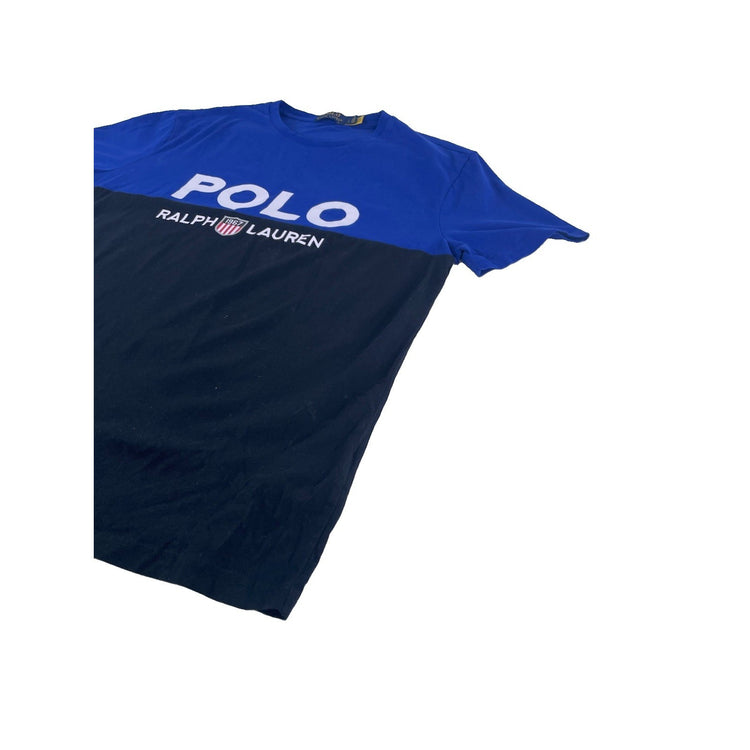 Mens Polo Ralph Lauren Blue & Black Large Logo Print T-Shirt Size L