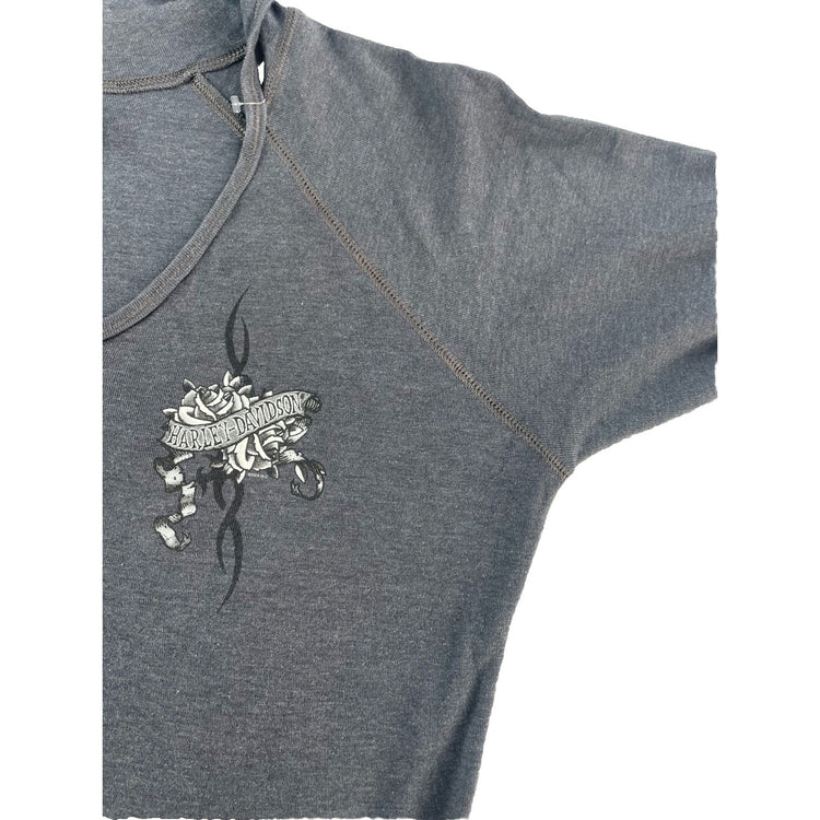 Womens Harley Davidson Motorcycle Dark Gray Hooded T-shirt With Pocket Size 3xl