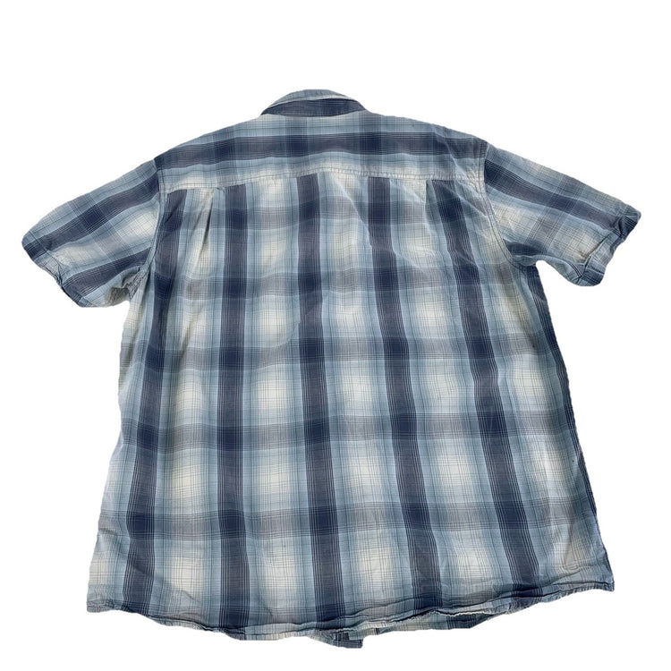 Mens Carhartt Relaxed Fit Blue & Gray Plaid Short Sleeve Button Up Size XL