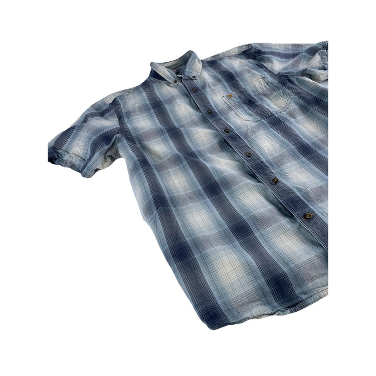 Mens Carhartt Relaxed Fit Blue & Gray Plaid Short Sleeve Button Up Size XL