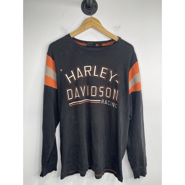 Vintage Y2K Men’s Harley Davidson Racing Orange Long Sleeve Size Large
