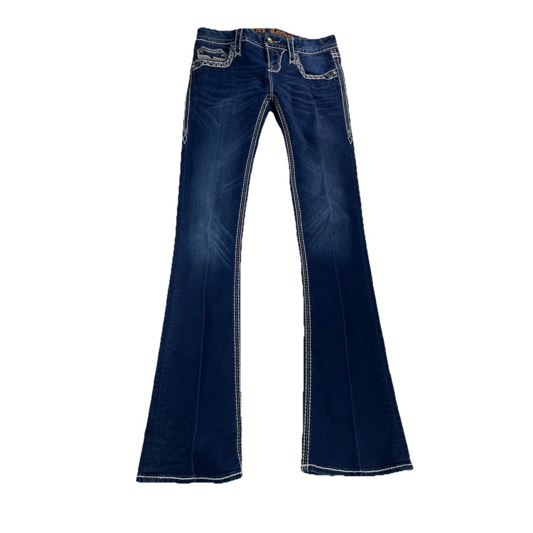 Women Rock Rivals Rosemary Bootcut, Dark Wash Blue Jeans Size 28