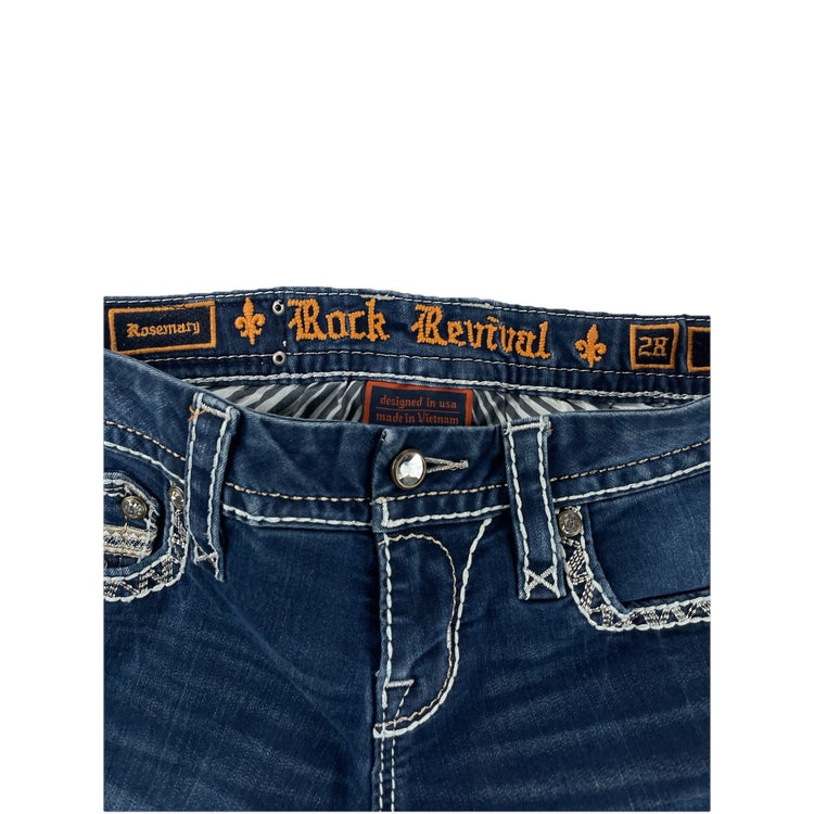 Women Rock Rivals Rosemary Bootcut, Dark Wash Blue Jeans Size 28