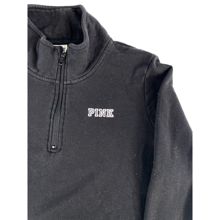 Womens PINK Victoria Secret Black 1/4 Zip Sweatshirt Size M