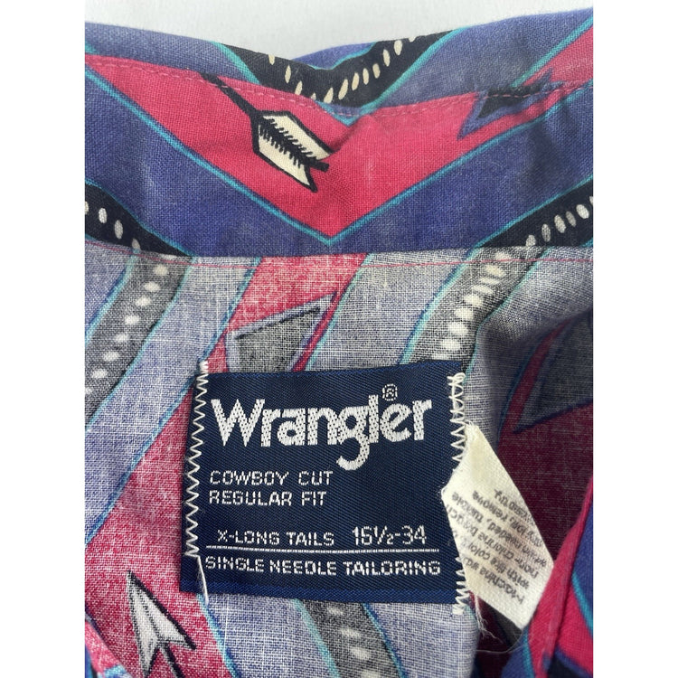 Mens Vintage Wrangler Aztec  Brushpopper Size 16 1/2