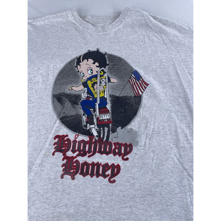 Mens Vintage 1997-2003 Gray ‘Highway Honey’ Betty Boop T Shirt Size 2XL