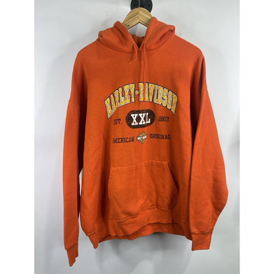 Men’s Vintages 04 Harley Davidson Orange Heavyweight Cotton Hoodie Sz XL